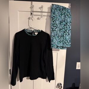 J. Crew Black and Blue Floral Skirt Set